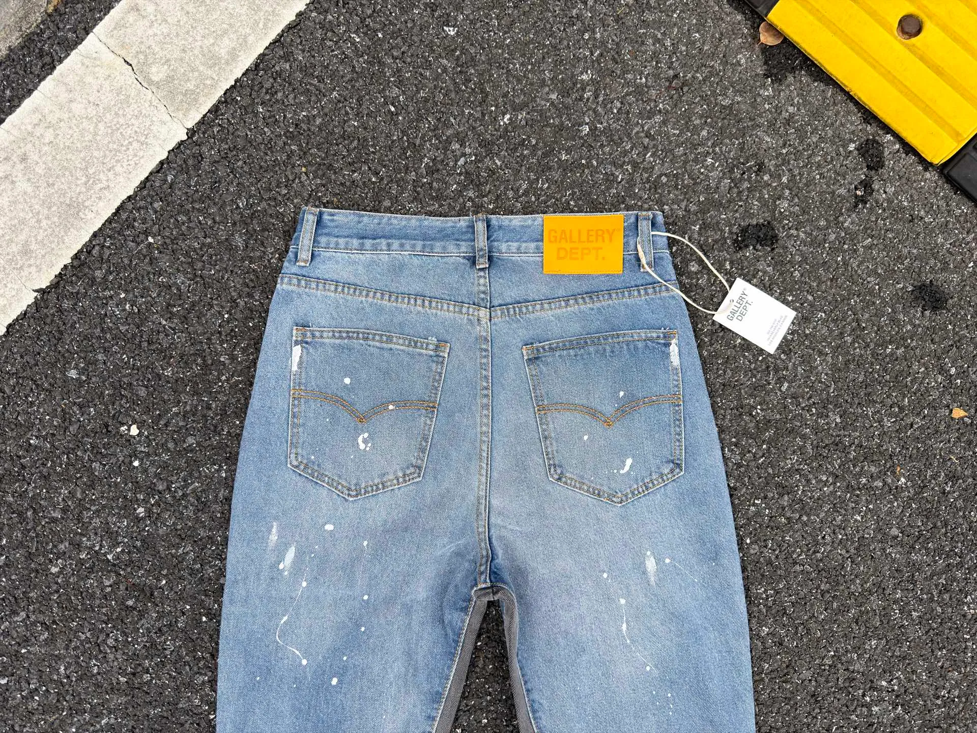 P240💰G01 GALLERY DEPT. Spliced ​​ink splash denim print logo bell bottoms washed jeans Color: black blue Code number: 28 30 32 34